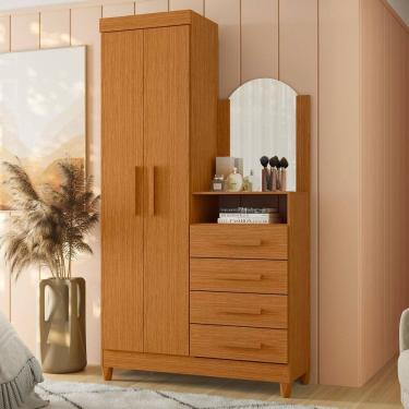 Imagem de Guarda-roupa Cômoda 2 Portas e 4 Gavetas com Espelho New Capri Cinamomo