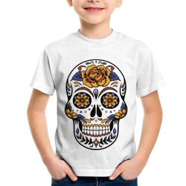 Imagem de Camiseta Infantil Caveira Mexicana - Foca na Moda, Branco, 4