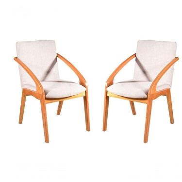 Imagem de Kit 2 Cadeiras Madeira Maciça Estofada Com Braço - - Harmonia Salas