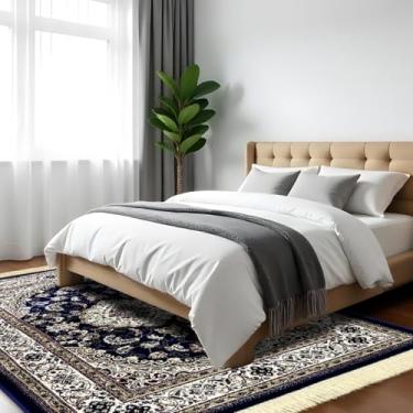 Imagem de 1 Tapete Quarto Belga Beira de Cama Es Cl 140 x 200 Vr (D5Cla Azul Vermelho Bege Classico Medalhão Floral)