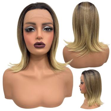Imagem de Peruca front lace media curta 13x1 loira ombre TAT4/12/613A