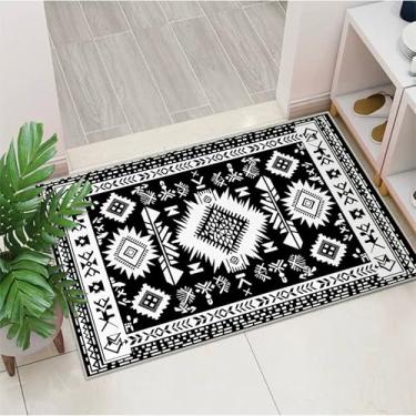 Imagem de Tapete asteca para tapete de porta de entrada 5 x 7 cm preto e branco tapetes geométricos ocidentais, lavável à máquina, tapete boho para quarto, tapete grande macio de pilha baixa para sala de