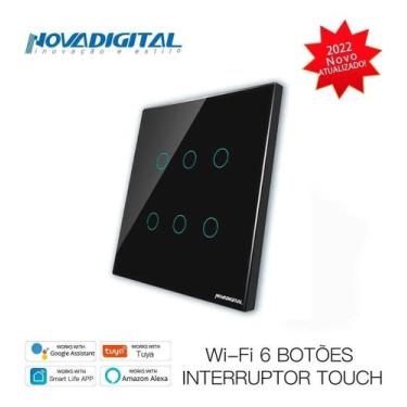 Imagem de Interruptor 6 Teclas Preto Touch Wi-fi Novadigital Tuya