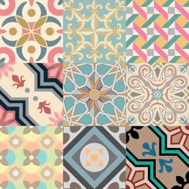 Imagem de Papel De Parede Adesivo Lavável Azulejos Hidráulico 12m