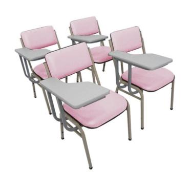 Imagem de Kit com 4 Cadeiras Escolar Universitária para Auditórios Linha Hotel Smart Rosa