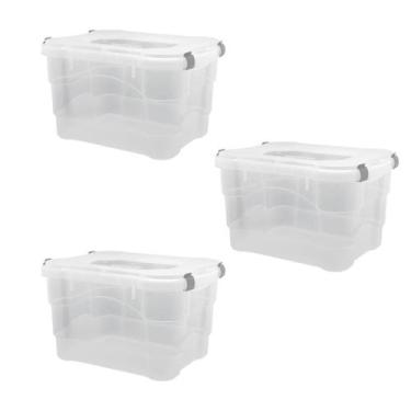 Imagem de Kit 3 Caixas Organizadora Alta Multiuso Transparente Com Trava Grande 