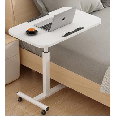 Imagem de Mesa de cabeceira dobrável com rodas, altura ajustável, portátil, computador, mesa de canto para escritório, hospital, casa