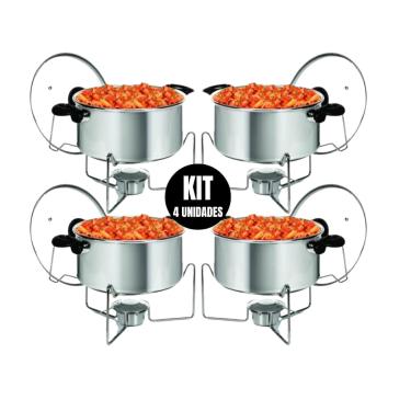 Imagem de Kit com 4 Panelas Rechaud Redondo de Aluminio Com Tampa De Vidro E Alça 5 Litros
