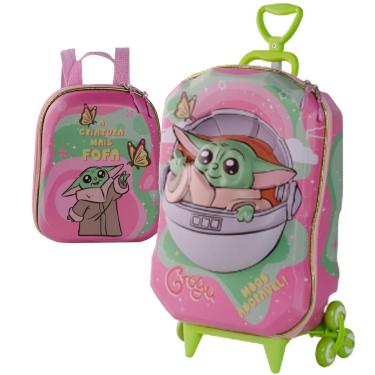 Imagem de Kit Mochila de Rodinha e Lancheira Star Wars 3D Grogu Rosa
