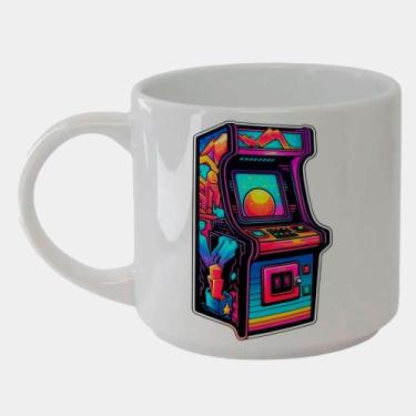 Imagem de Caneca Branca Bucks de Porcelana 450ML FLIPERAMA NEON RETROWAVE - Cria