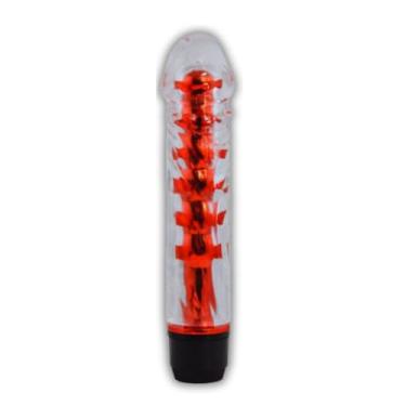 Imagem de Vibrador Translúcido com Glande Silicone Multivelocidade Pilhas - Sex Shop (Vermelho)