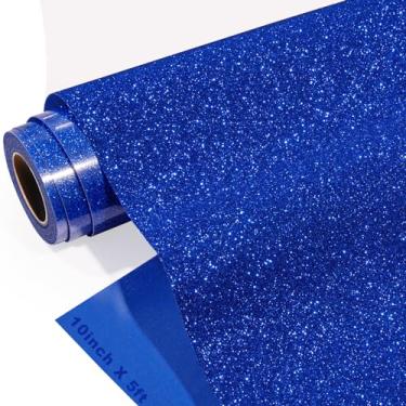 Imagem de GIRAFVINYL Transferência de calor de vinil HTV com glitter azul - 25,4 cm x 1,5 m brilhante azul royal glitter ferro em vinil para camiseta e decoração de tecido DIY