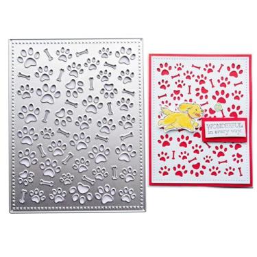 Imagem de DIYOLOGY Molde de corte de metal de fundo com estampa de patas com design de costura para fazer cartões, modelo de corte temático para álbum de recortes, decoração de artesanato de papel fotográfico