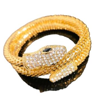 Imagem de LDDGZS Joias de mão masculinas e femininas de personalidade retrô, pulseira em forma de cobra estilo punk, pulseira de liga de moda cravejada de diamante, pulseira feminina de ouro 18k cruz de liga de