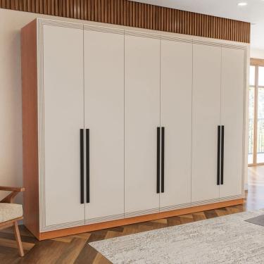 Imagem de Guarda-Roupa Casal Valência 6 Portas 4 Gavetas Freijó/Creme - Politorno