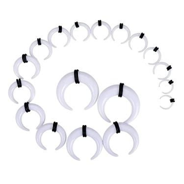 Imagem de Longbeauty 18 peças de acrílico pinça de septo cônico em forma de C kit de cone de orelha de búfalo de alongamento anéis expansores para medidores de orelha de nariz tamanho 14G 12G 10G 8G 6G 4G 2G 0G 00G, Acrílico, Zircônia cúbica