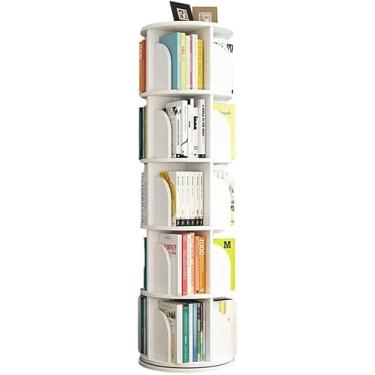 Imagem de AKALNNB Estante criativa com rotação de 360° 4/5/6 prateleiras simples de desmontagem estante de livros de canto simples para estudante em casa, escritório, sala de estar, estudo, WHI