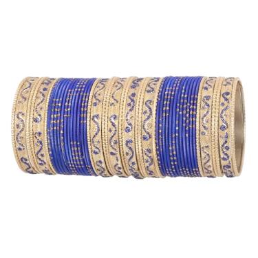 Imagem de Touchstone Coleção de pulseiras coloridas indianas de Bollywood com lantejoulas coloridas texturizadas ao toque, embelezador de pulso de designer Conjunto de 122 cm tom dourado antigo para mulheres, M