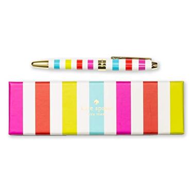 Imagem de kate spade new york Caneta esferográfica de tinta preta com caixa de presente reutilizável, caneta de escritório profissional para mulheres aceita recargas padrão, listras doces