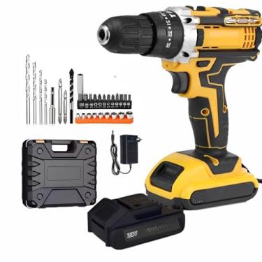 Imagem de Furadeira e Parafusadeira de Impacto Sem Fio 21V 2 Baterias Recarregáveis com LED Bivolt e 32 Acessórios - Maleta Completa para Uso Profissional e Obra Alta Potência (2 BATERIAS)