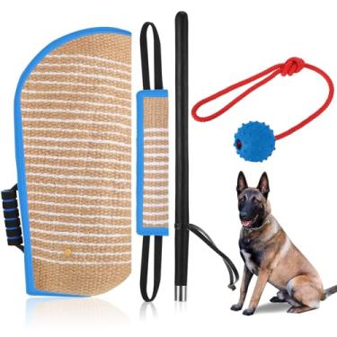 Imagem de Leyndo Conjunto de 4 peças para treinamento de cães, inclui travesseiro de manga de cachorro, bastão de treinamento de brinquedo e bola de borracha, equipamento profissional para morder filhotes