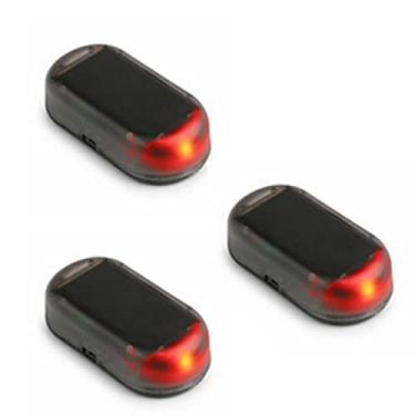 Imagem de 3 peças de energia solar para carro simulando alarme de aviso de carro dispositivo antirroubo luz de segurança LED piscante lâmpada falsa (vermelha)