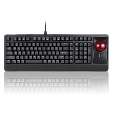 Imagem de Perixx Periboard-522 Teclado mecânico trackball com fio, trackball integrado de 5,7 cm com recurso de apontamento e rolagem, layout em inglês dos EUA