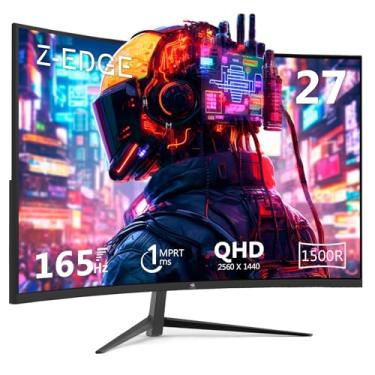 Imagem de Monitor de jogos curvado Z-Edge de 27 polegadas, monitor de computador QHD 1440P 165Hz 144Hz curvo 1500R, monitor MPRT 1ms para jogos, 16,7 M cores, bisel sem moldura UG27Q, 2 portas DP 1.4 e 2 portas