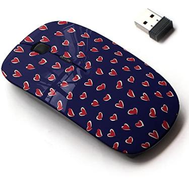 Imagem de Mouse sem fio de 2,4 G com design de padrão fofo para todos os laptops e desktops com nano receptor - Dia em forma de coração azul marinho vermelho