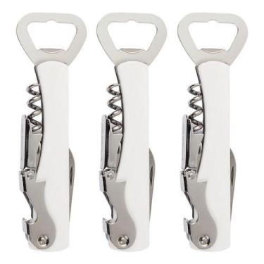 Imagem de 3 Abridores Saca Rolha Canivete Profissional Gourmet Mix Cor Branco