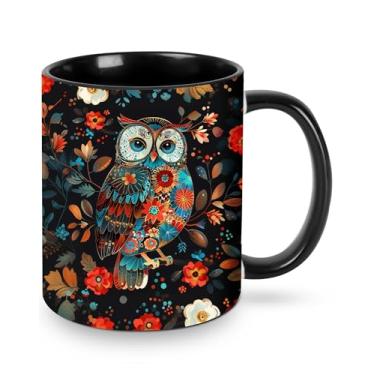 Imagem de wiuurs Caneca de café de coruja 325 ml xícara de chá de cerâmica engraçada para mulheres canecas novidade com alça para escritório casa
