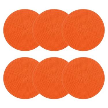 Imagem de PATIKIL Marcadores de poliéster de 23 cm, 6 peças de pontos de borracha antiderrapantes com bolsa de armazenamento, cones planos de agilidade para treinamento esportivo, basquete, futebol, laranja