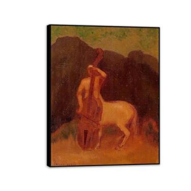 Imagem de Odilon Redon Impressões de arte em tela, centauro com violoncelo, pôsteres e reproduções de impressões famosas arte de parede em tela sala de estar decoração de casa 65 x 50 cm (66 x 48 cm) moldura