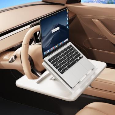 Imagem de Fumcsy Mesa de volante de carro ajustável em ângulo, bandeja de volante 3 em 1, suporte para laptop de carro | Suporte de leitura de carro | Bandeja de comida de carro com suporte para bebidas