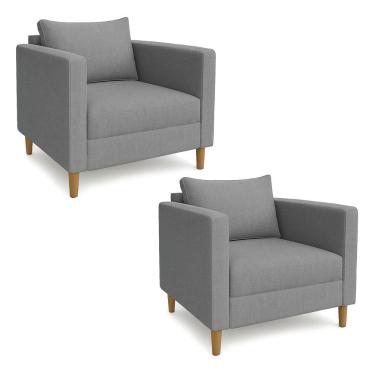 Imagem de Kit 2 Poltronas Decorativa Helena Linho Cinza Dal Poz Estofados