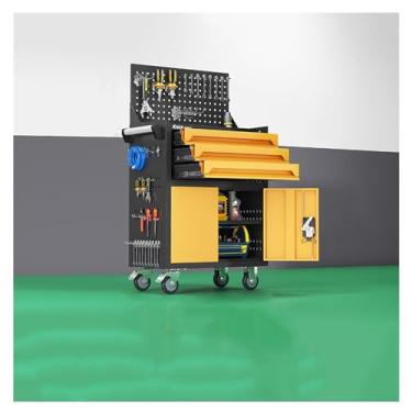 Imagem de Caixa de Ferramentas Baú de ferramentas de metal, baú de ferramentas de rolamento de 3 gavetas com rodas, armário de ferramentas 2 em 1 com sistema de travamento para armazém, garagem, oficina Caixa d