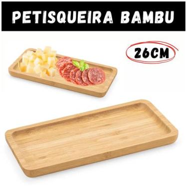 Imagem de Petisqueira de Bambu Retangular 26 cm Petiscos Entradas Queijo Azeiton