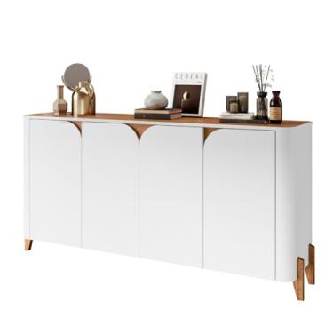 Imagem de Aparador Buffet Sala Memphis com Pés de Madeira Maciça Branco/cedro
