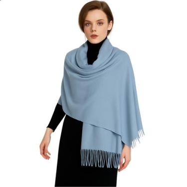 Imagem de Cachecol Feminino Pashmina Xale Tipo Manta Toque Macio Com Franjas 180