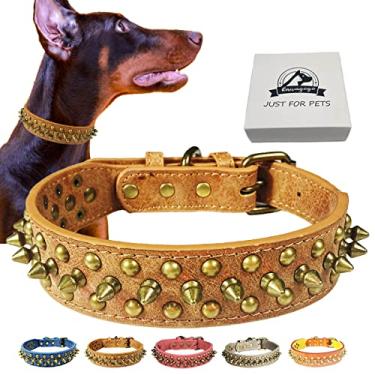 Imagem de Coleira para cães Bully com cravos e coleira antimordida de couro PU para cães médios grandes Pit Bull Mastim Bully Boxer Collar (marrom, GG)