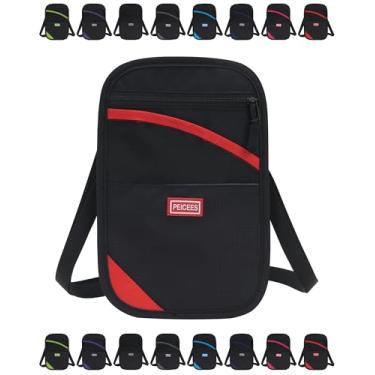 Imagem de Peicees Carteira de pescoço, porta-passaporte com bloqueio RFID, bolsa de viagem fácil de ocultar, Vermelho, One Size, Casual