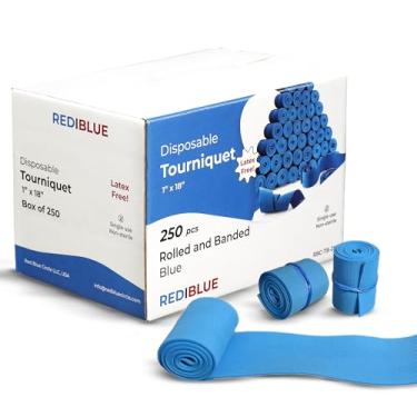 Imagem de REDIBLUE Torniquete Descartável [Pacote Com 250] - Sem Látex, Resistente A Rasgos, Torniquetes De Uso Único Para Primeiros Socorros, Médicos, Clínicos, Compactos E Portáteis 1" X 18"