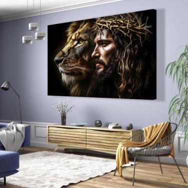 Imagem de Quadro Decorativo Leão de Judá & Jesus Cristo - MeMoldura, Chassi Bord