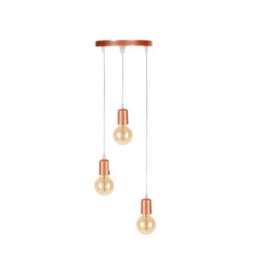 Imagem de Pendente Luminária Lustre Base Tripla Fio Regulável Industrial Aramado Luxo Para Sala Quarto Escritório (ROSE GOLD (FIO CRISTAL))