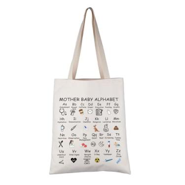 Imagem de VAMSII Presente de enfermeira para recém-nascido, mãe, bebê, enfermeira, alfabeto, bolsa de mão de mão, presente pós-parto, Mãe bebê enfermeira, alfabeto T