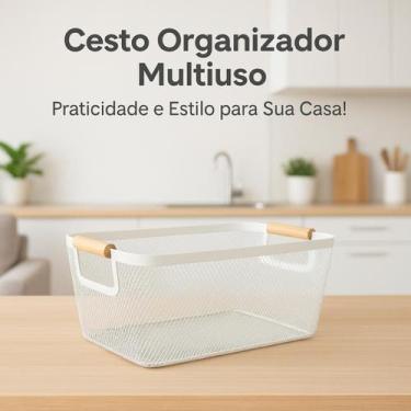 Imagem de Caixa Organizadora Multiuso com Alça de Madeira  Plástico Reforçado, E