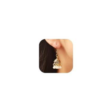 Imagem de Jhumkas Brincos indianos para mulheres, vintage, Jhumka, Bollywood, Chandbali, brincos de argola, brincos étnicos, roupas indianas, vestido para mulheres, Metal, Sem pedra preciosa