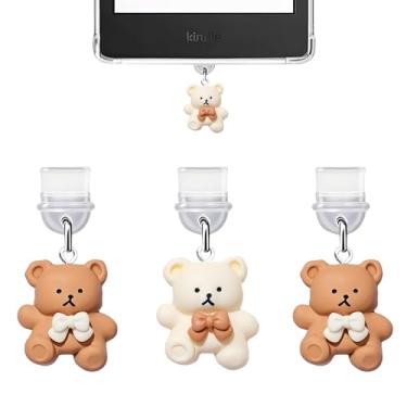 Imagem de 3 pingentes para Kindle, pingente de plugue de poeira compatível com Kindle com porta de carregamento tipo C, presente de coquete para amantes de livros, leitores, homens, mulheres, professores