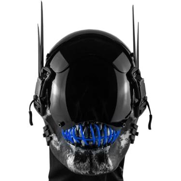 Imagem de Cyberpunk Skull Mask with LED Light Gothic Cyber Mask for Men, Techwear mask, Halloween Cosplay Costume Accessory (Blue)