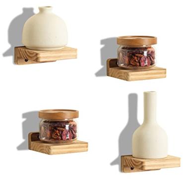 Imagem de Freezing point Pequena prateleira flutuante para parede conjunto de 4 mini prateleiras de parede de madeira natural de 10 cm para decoração de plantas colecionáveis montadas cozinha banheiro quarto canto armazenamento decorativo pequeno suporte